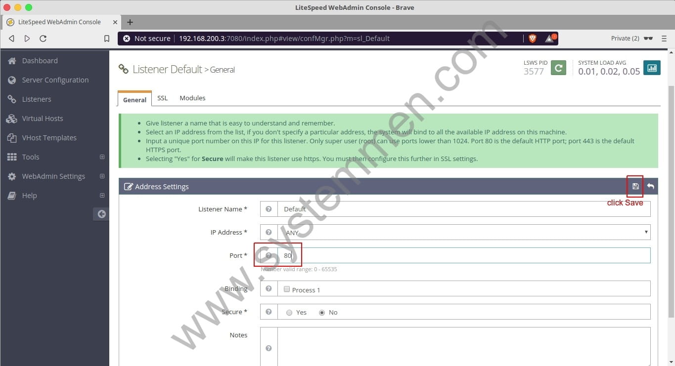 OpenLiteSpeed change default port 8088 to 80 openlitespeed-change-default-port-8088-to-80-03 OpenLiteSpeed change default port 8088 to 80